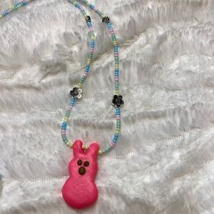 Peeps Pink Easter Bunny Beaded Handmade Necklace